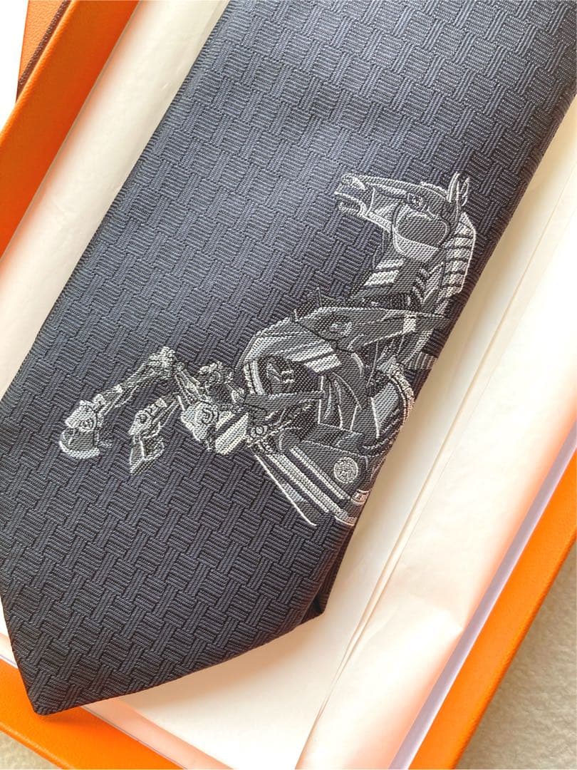 極美品　エルメス　ロボカバール　2023SS ヘヴィシルクタイ　ブラック　箱付