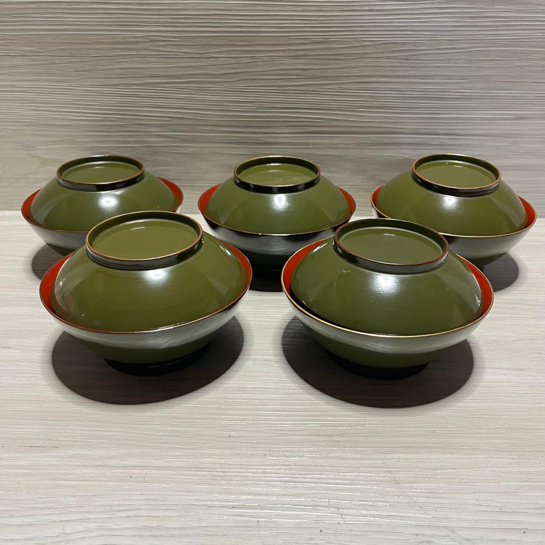 和製　アンティーク　江戸～明治　輪島塗　青漆　お吸い物椀　20客セット