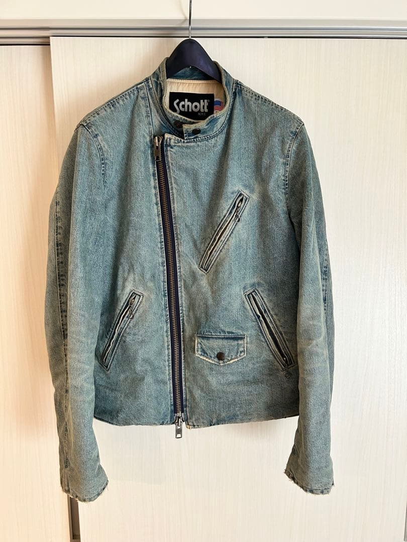 Schott シングルライダースジャケット デニム Lサイズ