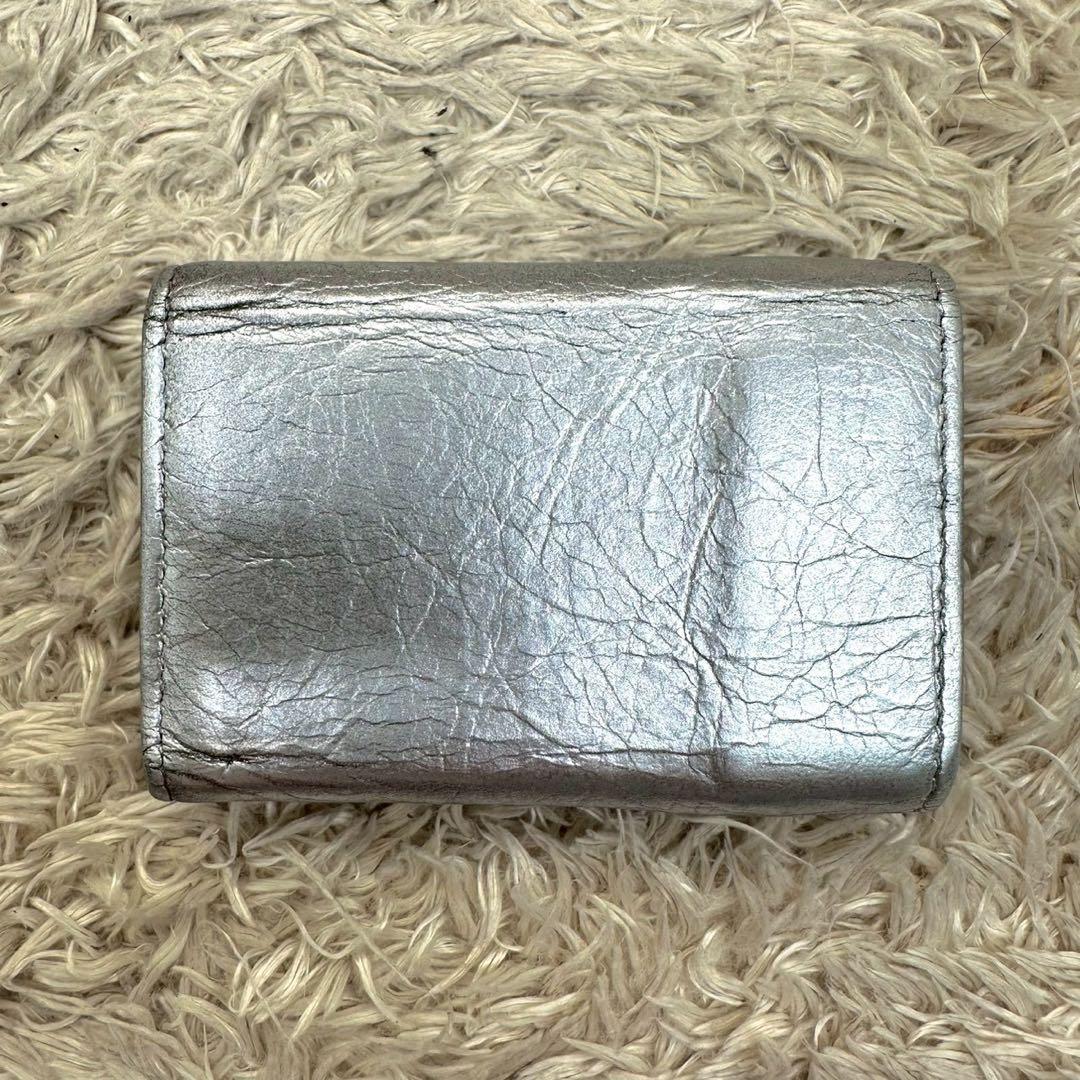 【美品】バレンシアガ 三つ折財布 シルバー ペーパーミニウォレット ユニセックス