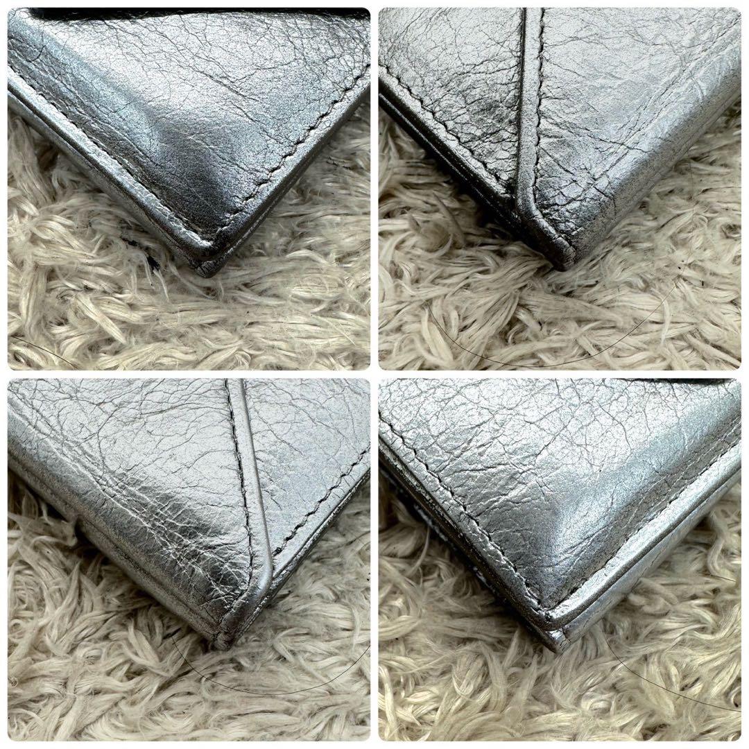 【美品】バレンシアガ 三つ折財布 シルバー ペーパーミニウォレット ユニセックス