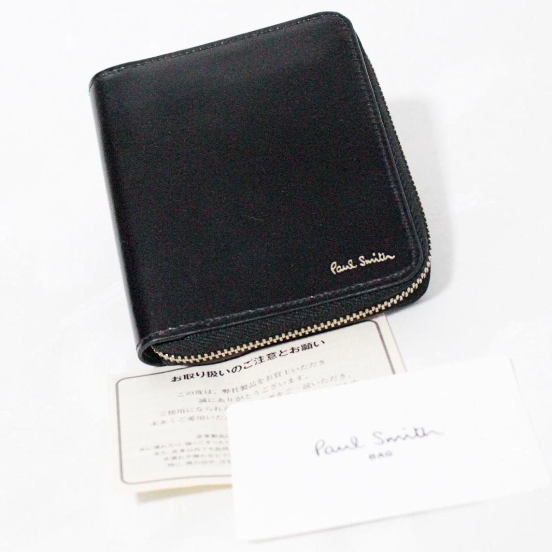 新品 ポールスミス 47300円 コードバン ラウンドファスナー折り財布 黒