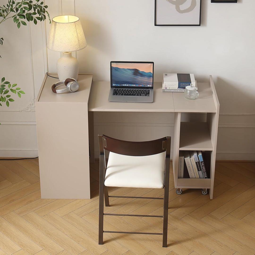 折りたたみデスク 多機能机 pcデスク 収納棚付きテーブル 伸縮式パソコンデスク