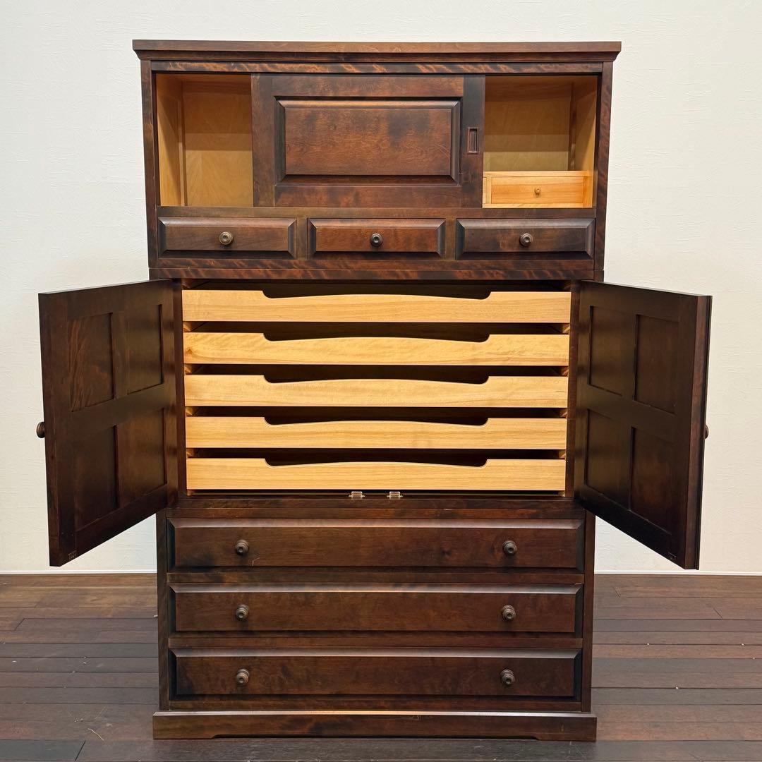 H112K38 北海道民芸家具 和箪笥 樺材 無垢材