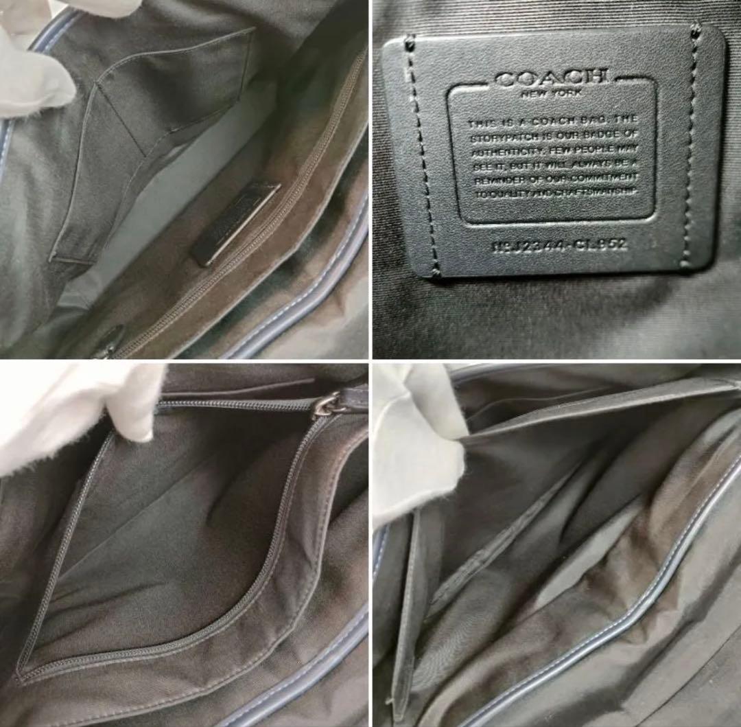 極美品 COACH コーチ ショルダー メッセンジャー バッグ レザー ネイビー