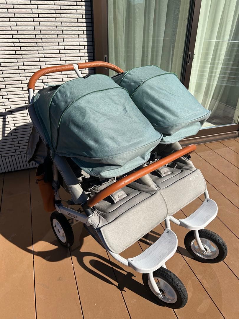エアバギー ココダブルフロムバース　グリーン　双子年子ベビーカー　付属品あり