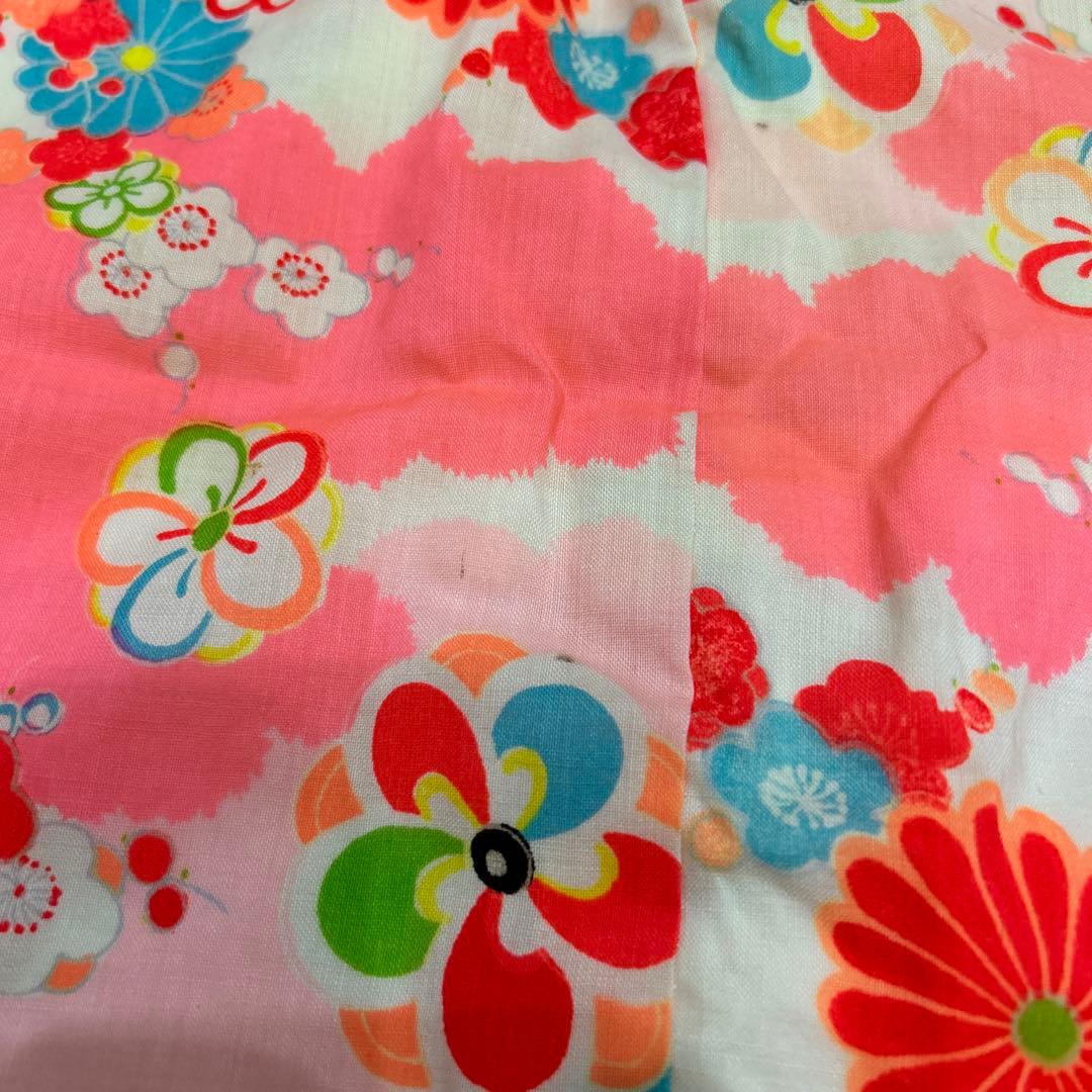 【りあ♡】アンティーク　着物　被布エプロン　友禅染風車　浴衣　帯　セット