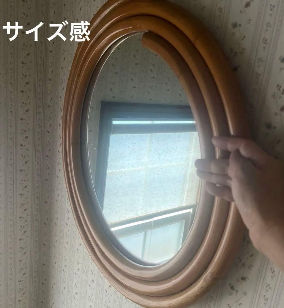 ラタン　籐家具　ウォールミラー 壁掛け鏡丸型　オールドラタン　ヴィンテージ