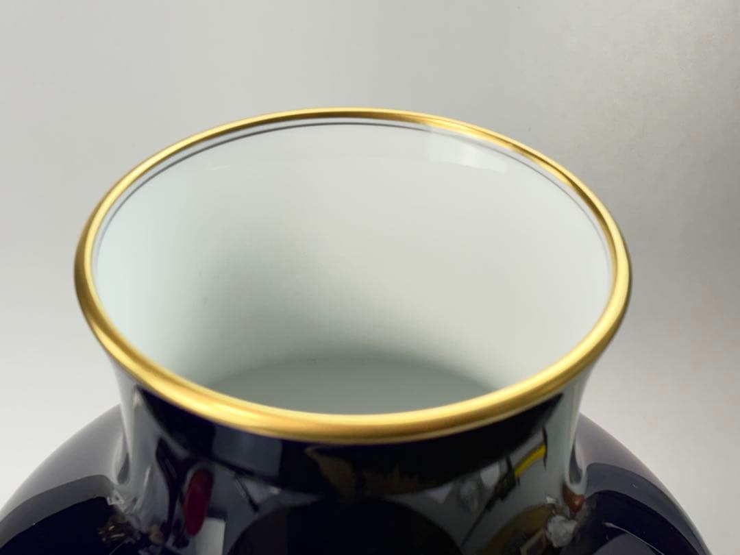 OKURA 【大倉陶園】瑠璃釉 金銀蝕 カトレア 花瓶 (大) R811103