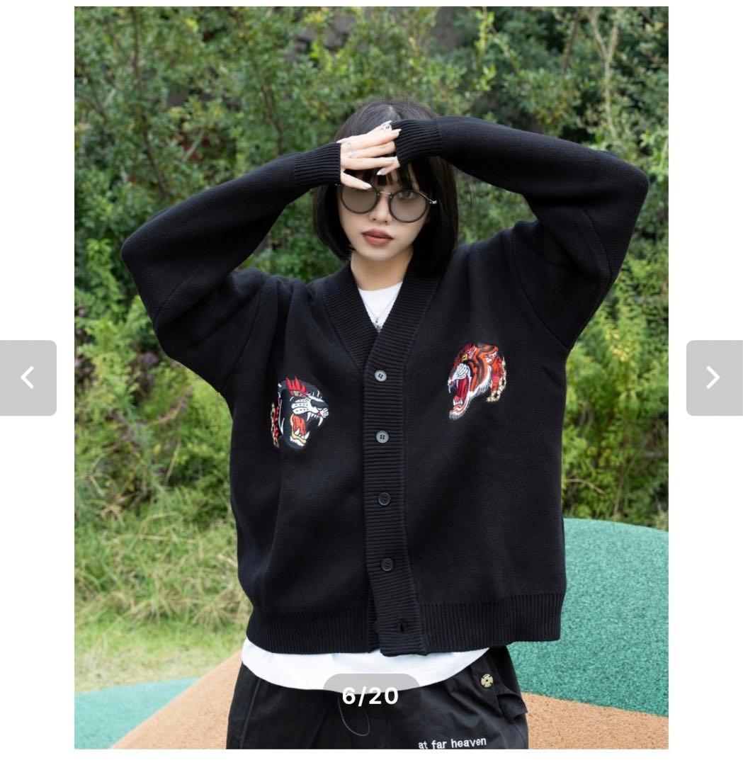 チュウカタベタイTIGER KNIT cardigan black