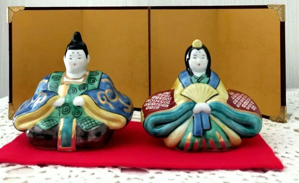 セール✨雛人形　青　九谷焼　屏風 敷物　雛祭り　人気ギフト
