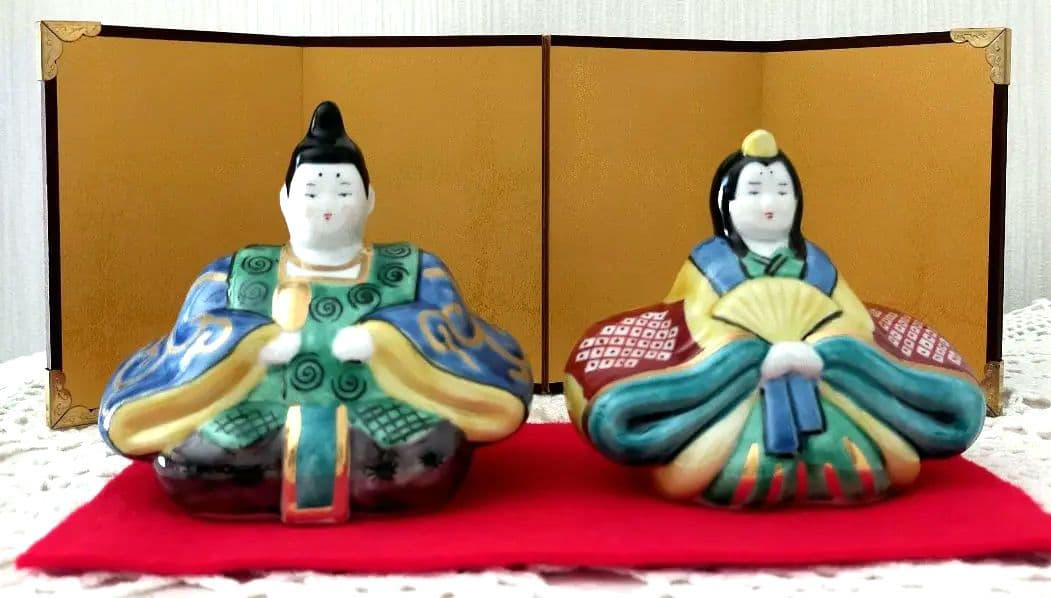 セール✨雛人形　青　九谷焼　屏風 敷物　雛祭り　人気ギフト