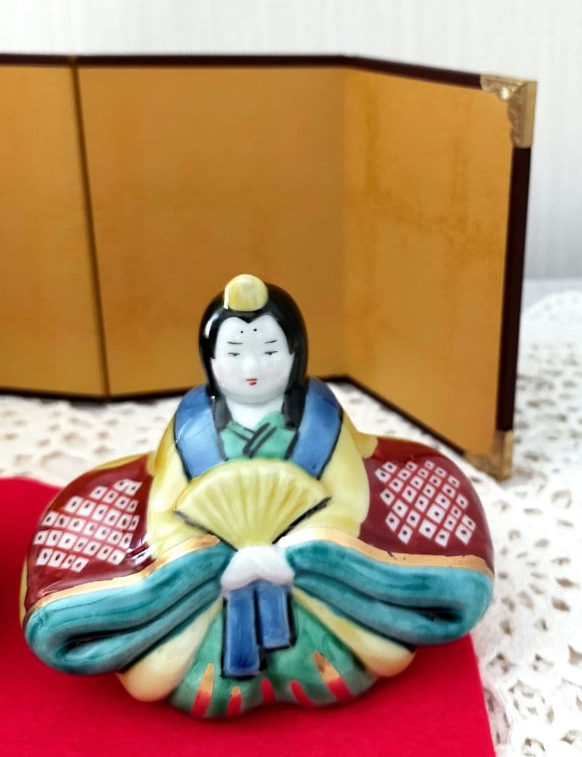 セール✨雛人形　青　九谷焼　屏風 敷物　雛祭り　人気ギフト