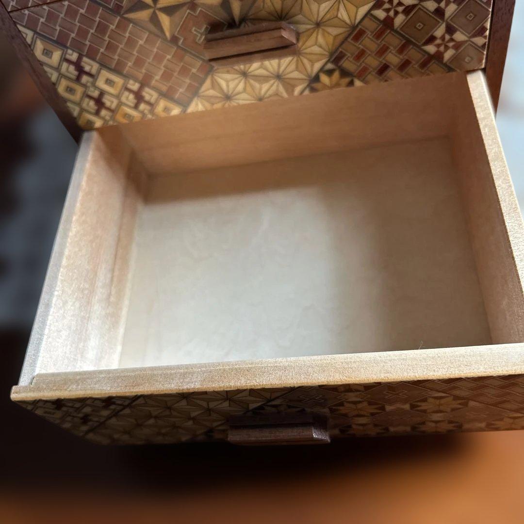 【美品】箱根寄木細工 三段小引き出し 伝統工芸 幾何学文様 木工芸