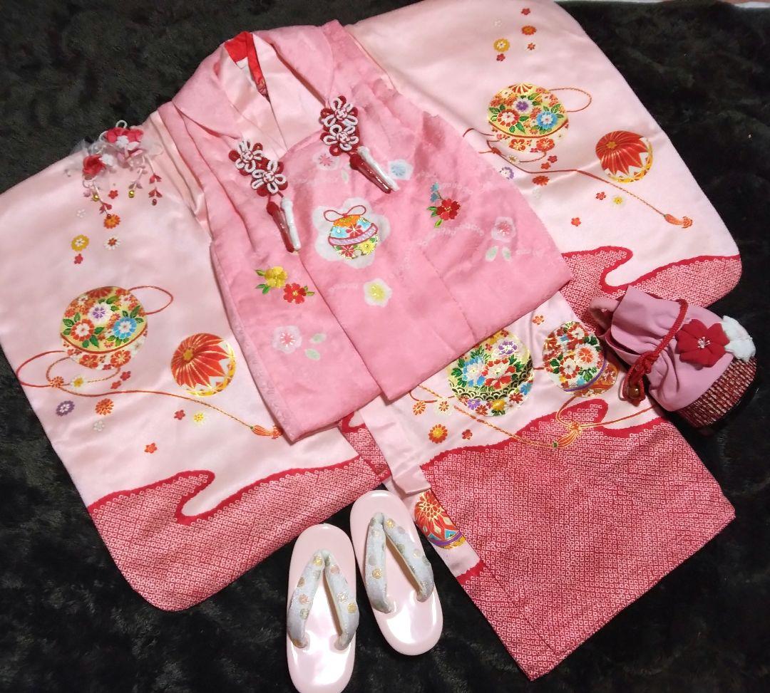 正絹綸子☆金駒刺繡☆ピンク重ねに心うきうき瞳きらきら☆3歳七五三向け祝い着