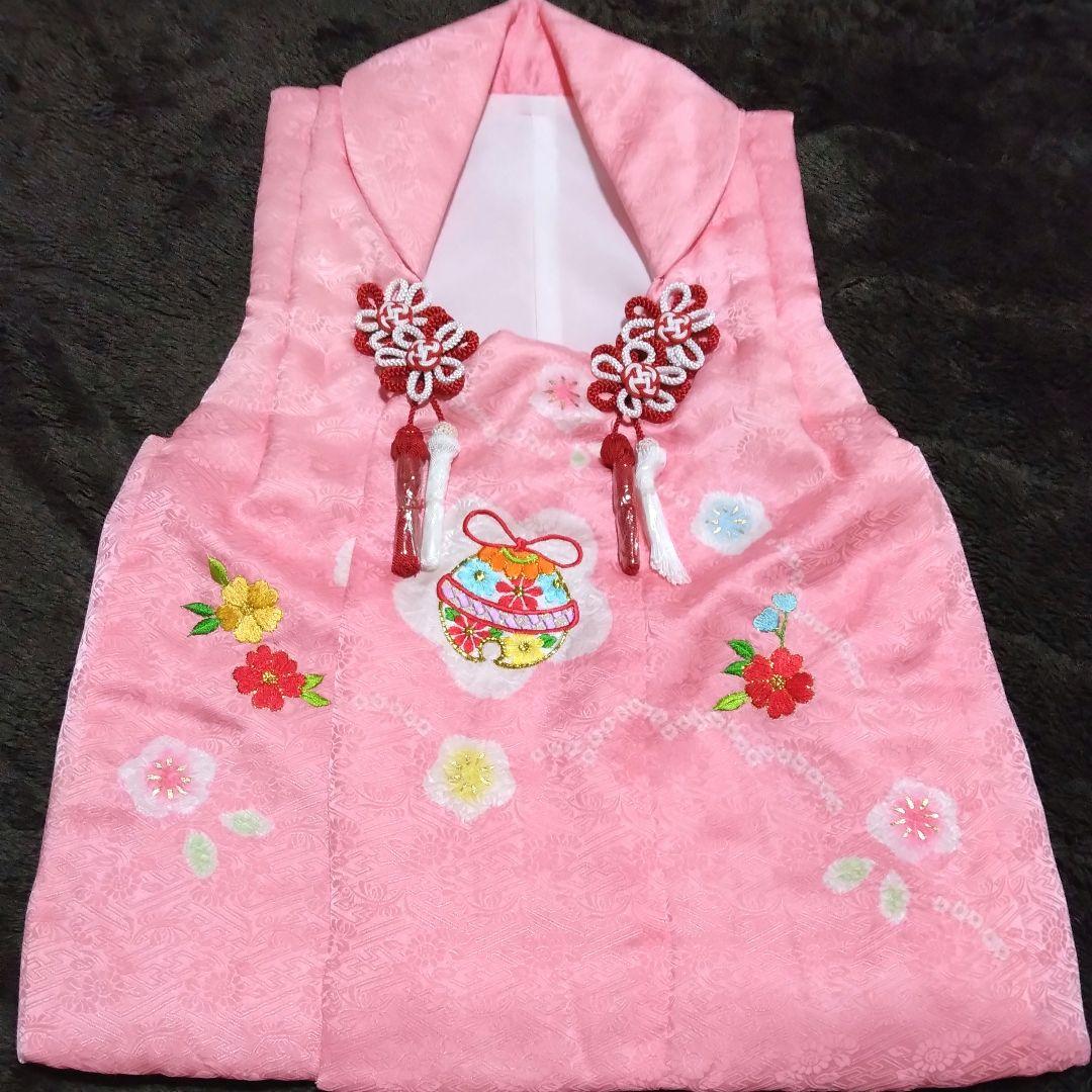 正絹綸子☆金駒刺繡☆ピンク重ねに心うきうき瞳きらきら☆3歳七五三向け祝い着