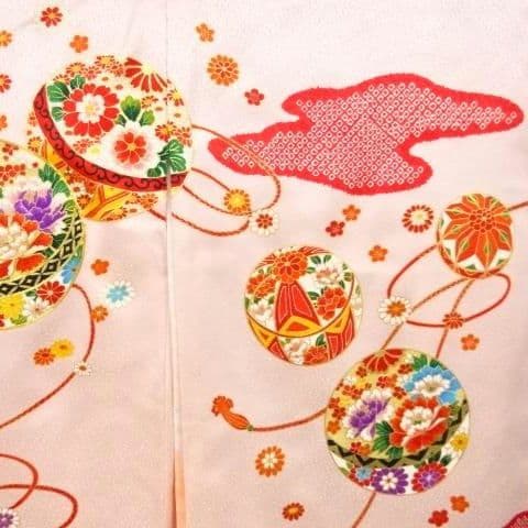 正絹綸子☆金駒刺繡☆ピンク重ねに心うきうき瞳きらきら☆3歳七五三向け祝い着