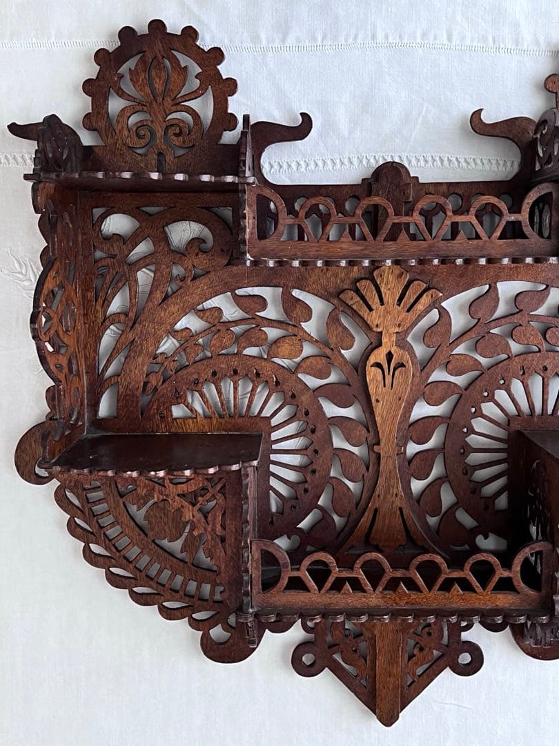 【美品】フランスアンティーク 木細工装飾 木製ウォールシェルフ[2931]