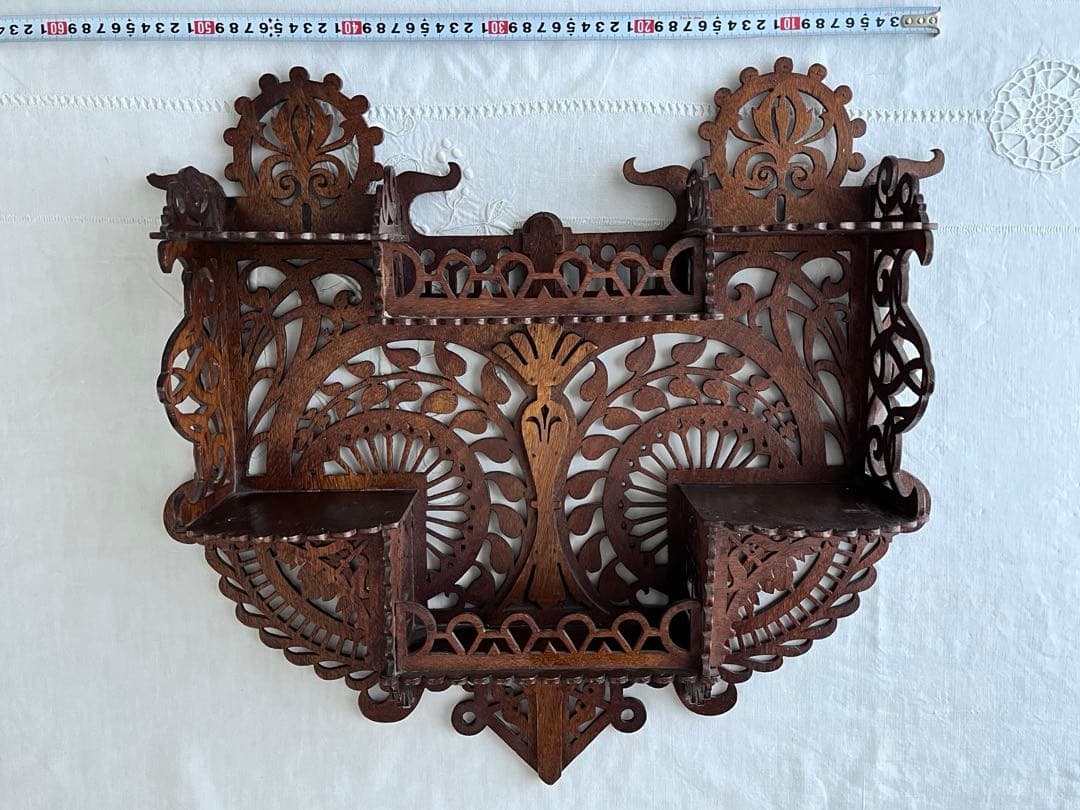 【美品】フランスアンティーク 木細工装飾 木製ウォールシェルフ[2931]
