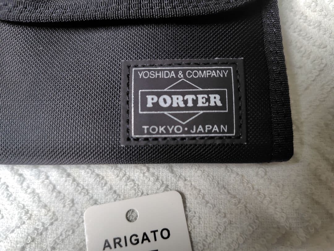 吉田カバンPORTER ブラック 三つ折り財布 カラビナ付き❲美品タグ付❳