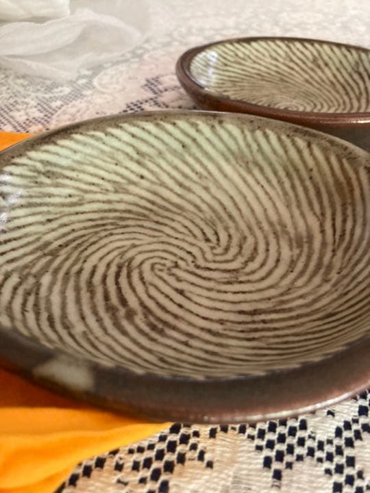 新品　島岡達三　地柚象嵌　縄文楕円組皿