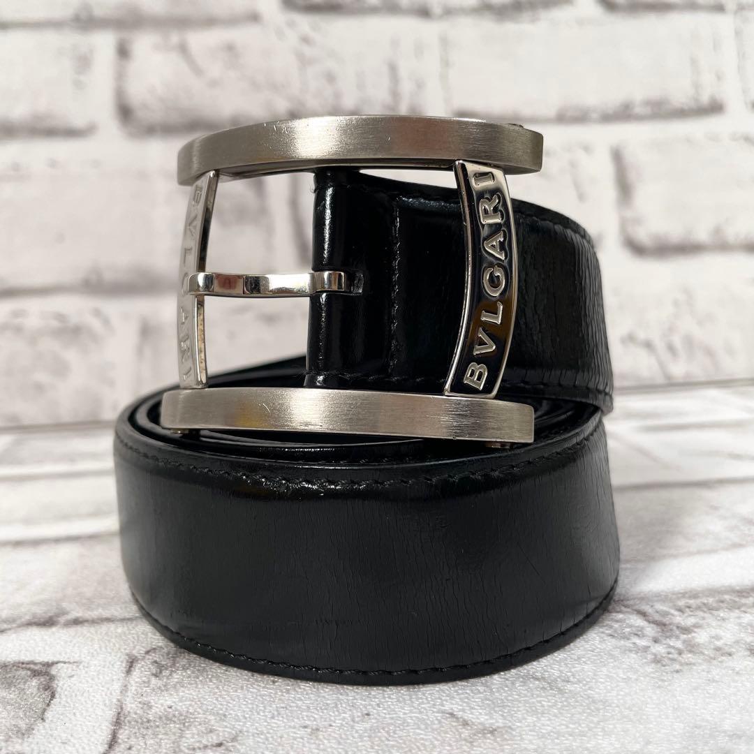 美品✨ブルガリ　ベルト　アショーマ　シルバーバックル　メンズ　黒