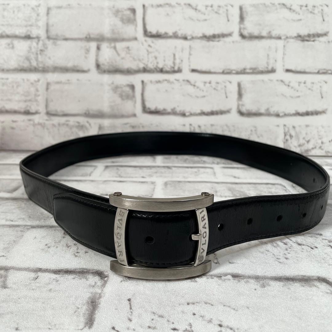 美品✨ブルガリ　ベルト　アショーマ　シルバーバックル　メンズ　黒