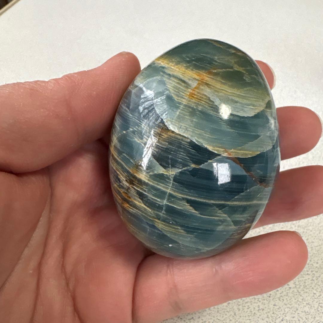ブルーオニキスたまご型　エッグ　ミニハートおまけ付き