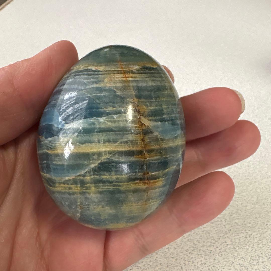 ブルーオニキスたまご型　エッグ　ミニハートおまけ付き