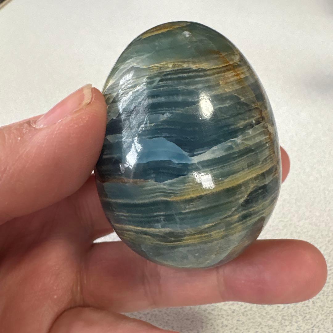 ブルーオニキスたまご型　エッグ　ミニハートおまけ付き