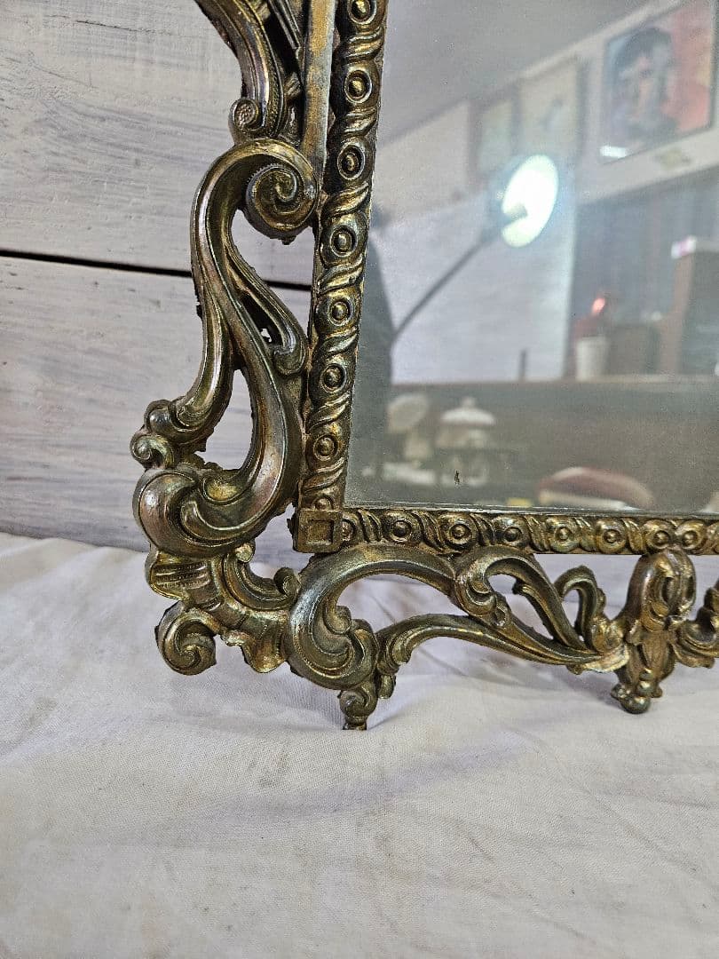 フランスアンティーク ウォールミラー 壁掛け鏡 ブラス製フレーム アカンサス