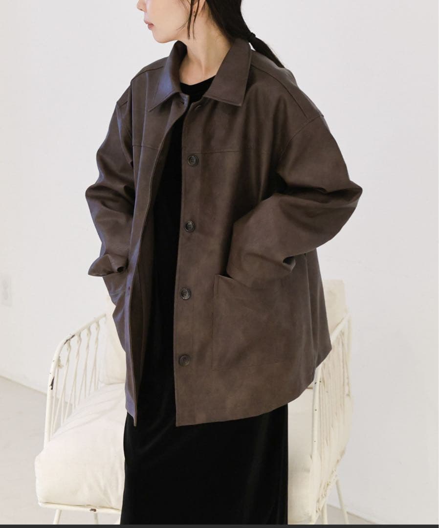 新品ステンカラーフェイクレザージャケットselect MOCA byson