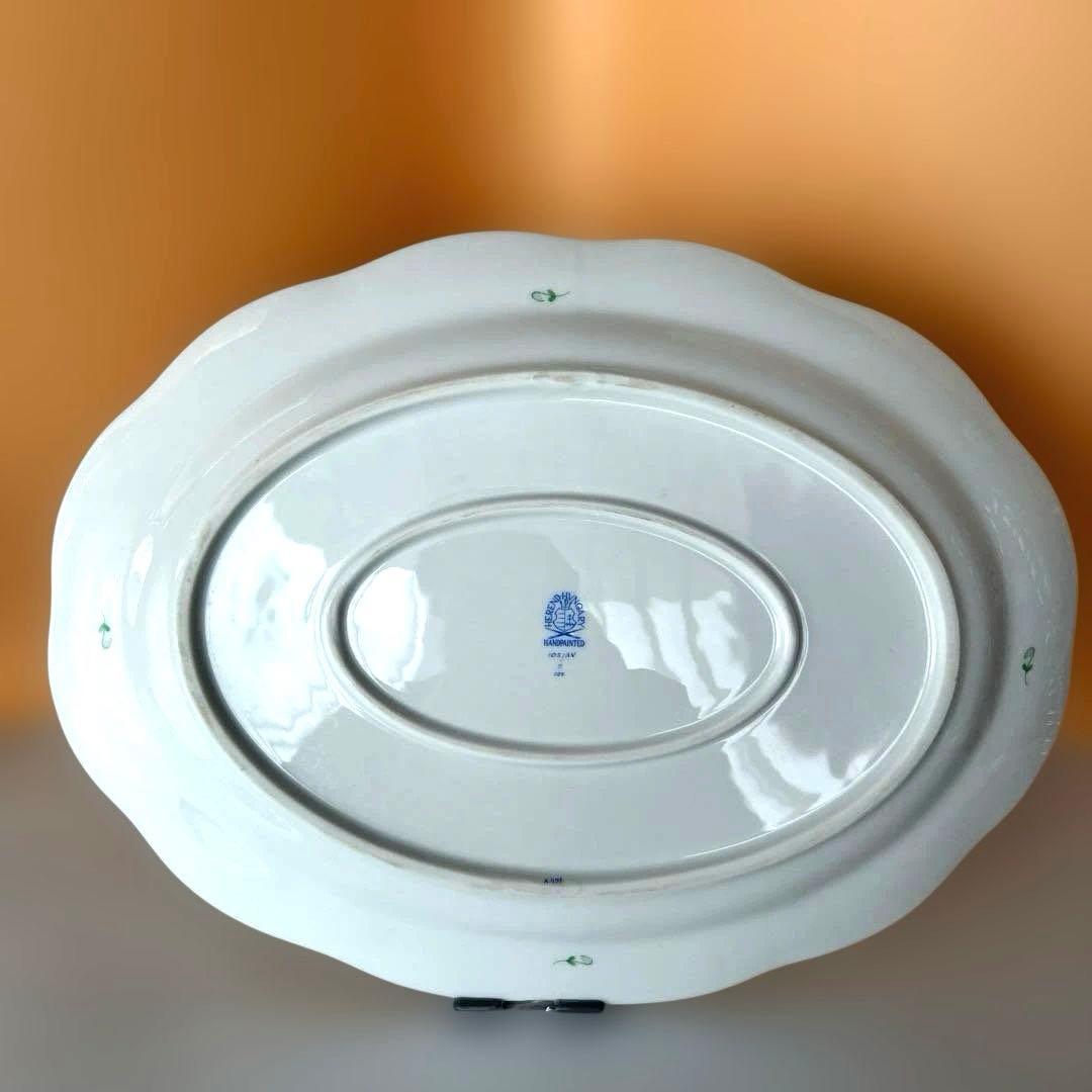 ヘレンド アポニー グリーン オーバル大判プレート 約36.5cm