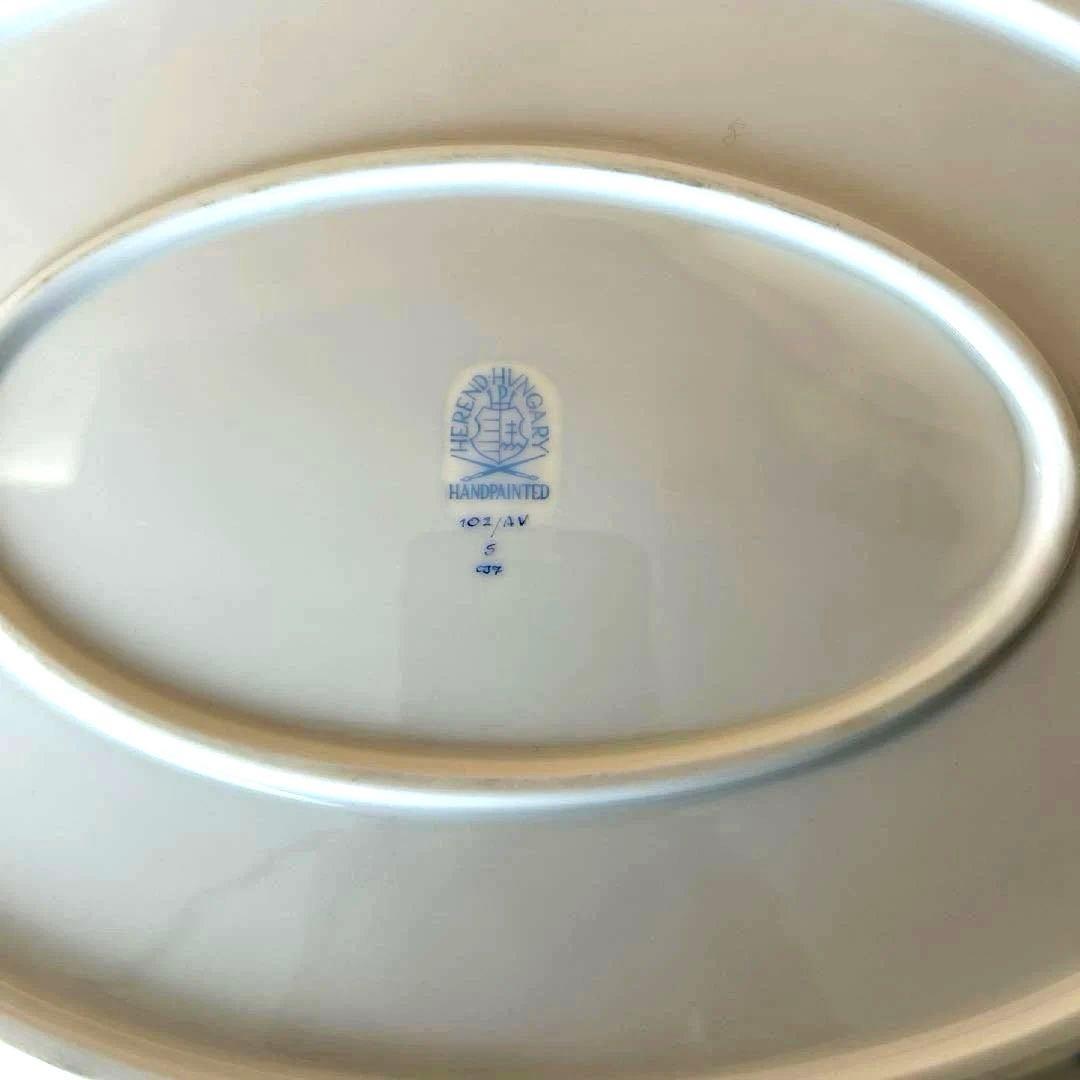 ヘレンド アポニー グリーン オーバル大判プレート 約36.5cm