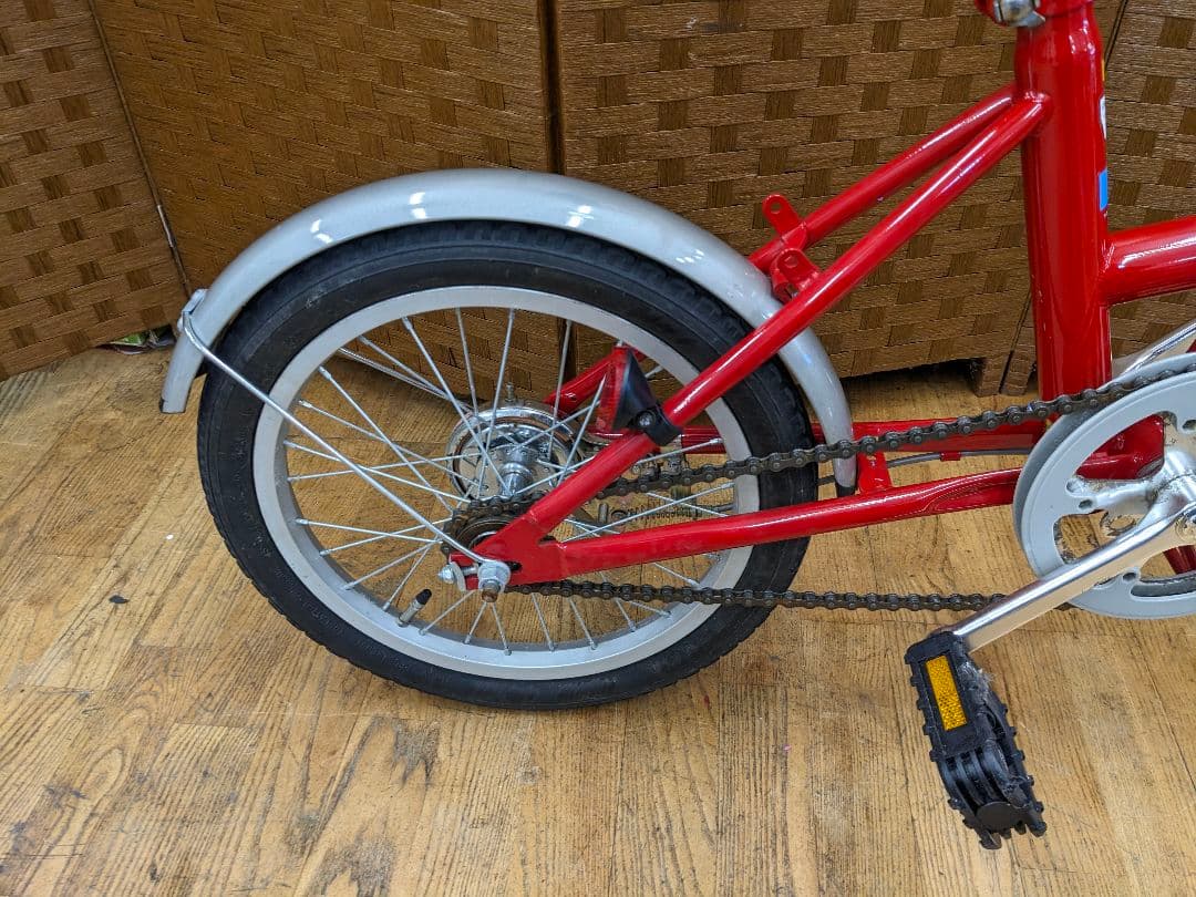 U007 美品　折り畳み自転車　20インチ　カゴ付き　レッド
