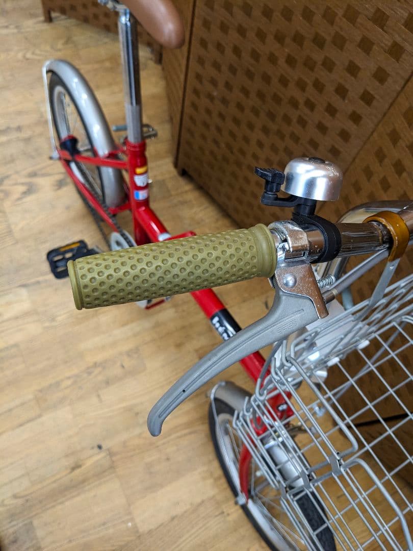 U007 美品　折り畳み自転車　20インチ　カゴ付き　レッド