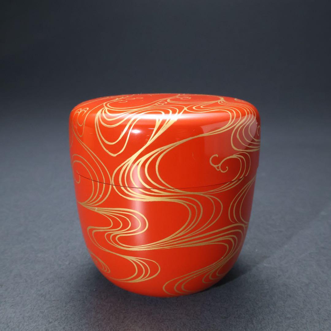 朱中棗　光琳波蒔絵　金蒔絵　岡本陽斎　共箱　R1418お3