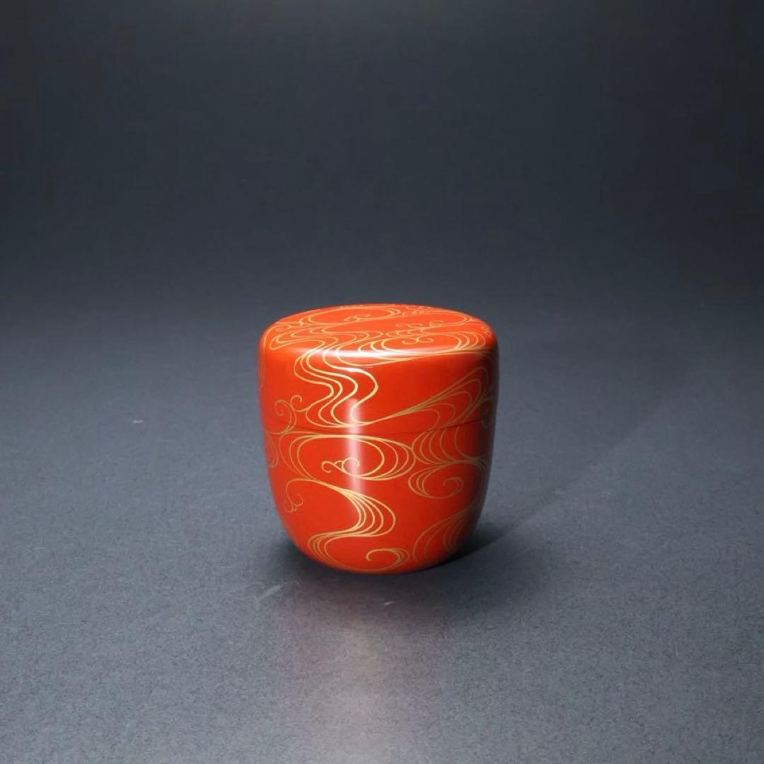 朱中棗　光琳波蒔絵　金蒔絵　岡本陽斎　共箱　R1418お3