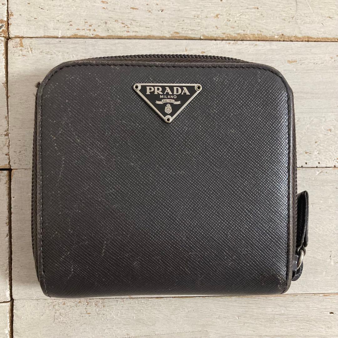 PRADA プラダ 折り財布 サフィアーノ ラウンドファスナー ダークブラウン