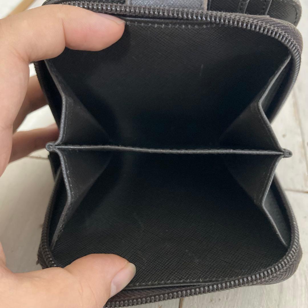 PRADA プラダ 折り財布 サフィアーノ ラウンドファスナー ダークブラウン