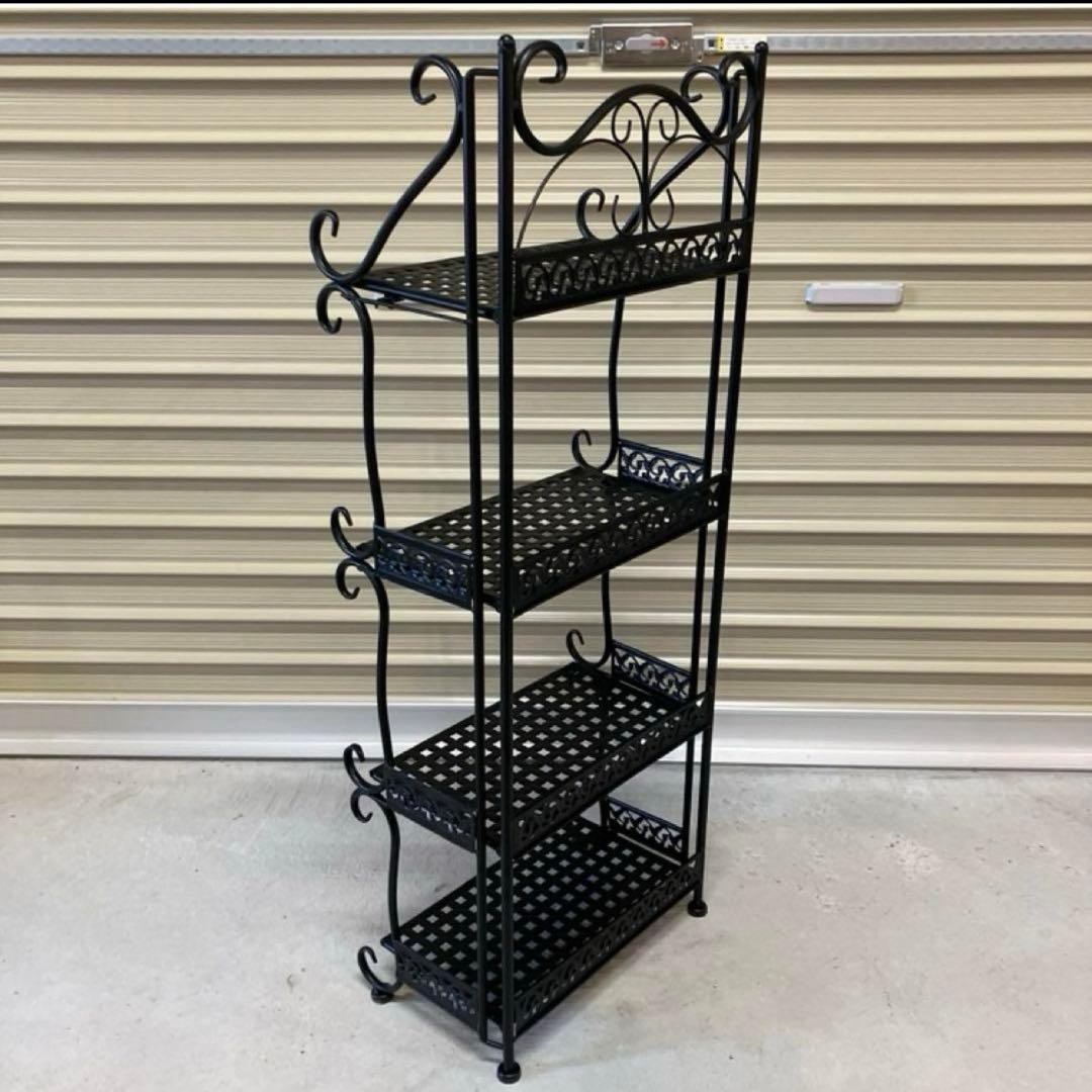 アンティーク調 アイアンフレーム 4段折りたたみラック 飾り棚 花台 レトロ