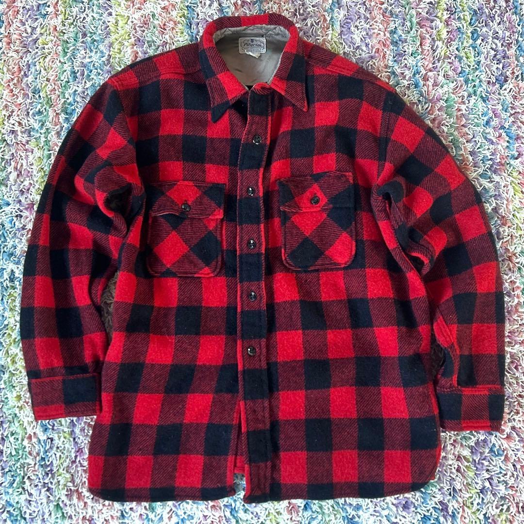 50年代PILGRIMピルグリム/ブロックチェック/ビンテージネルシャツ赤/XL