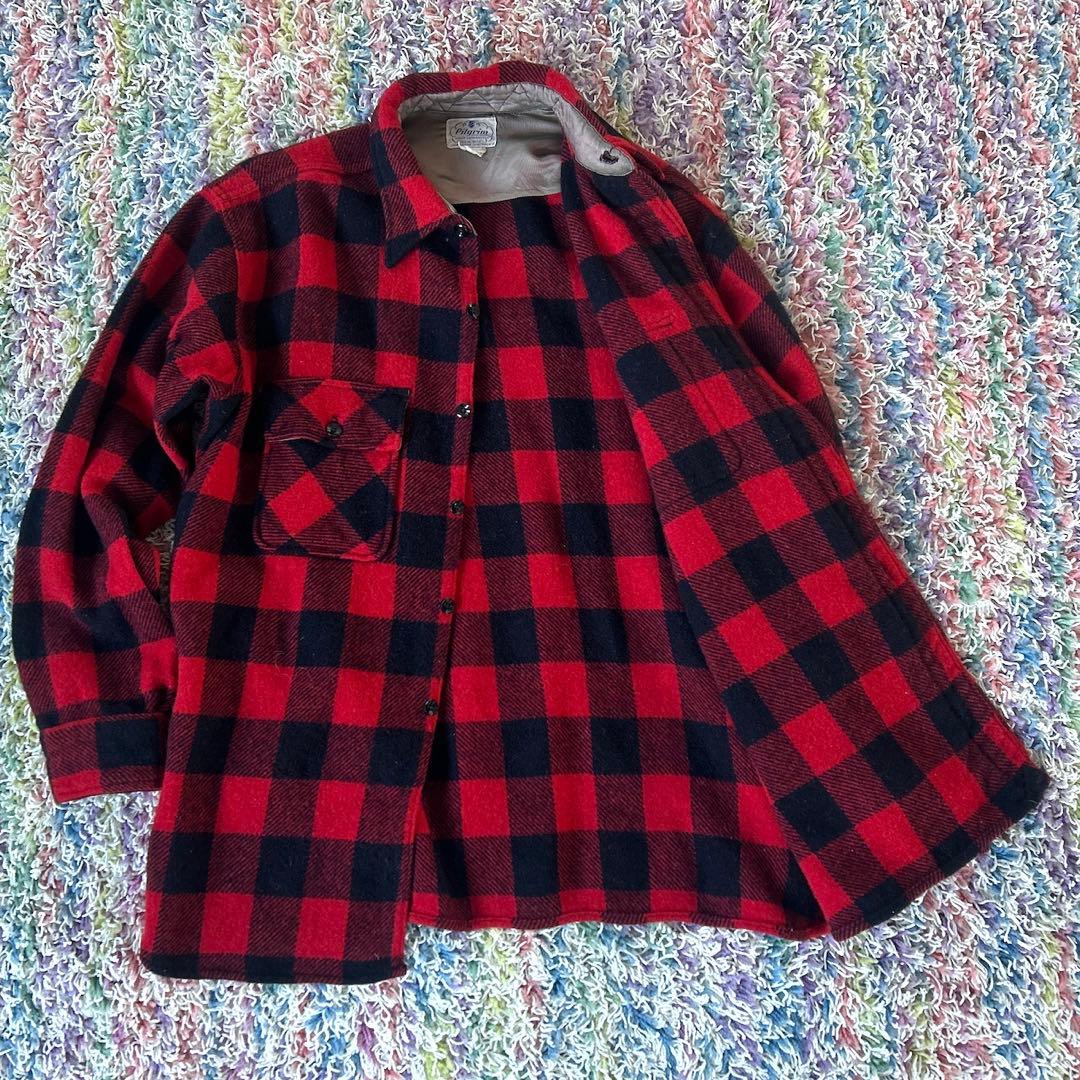 50年代PILGRIMピルグリム/ブロックチェック/ビンテージネルシャツ赤/XL