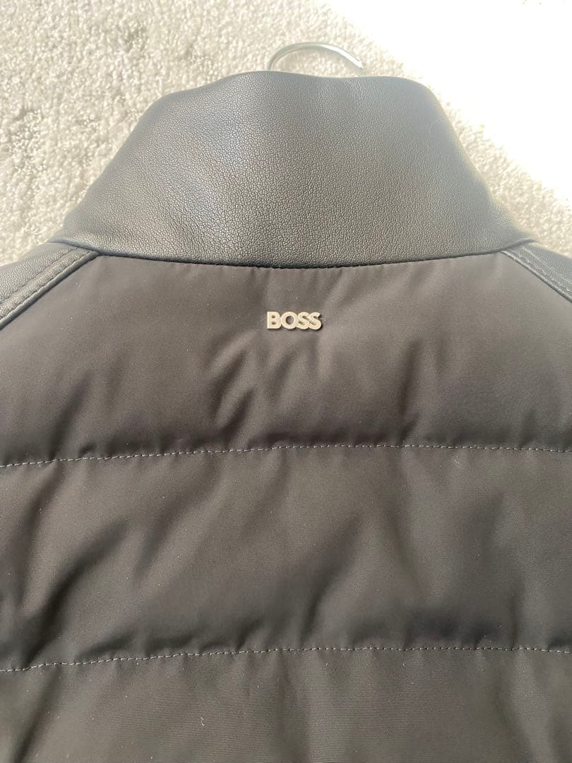 HUGO BOSSヒューゴボス リアルレザー切替ダウンジャケット ブラック48