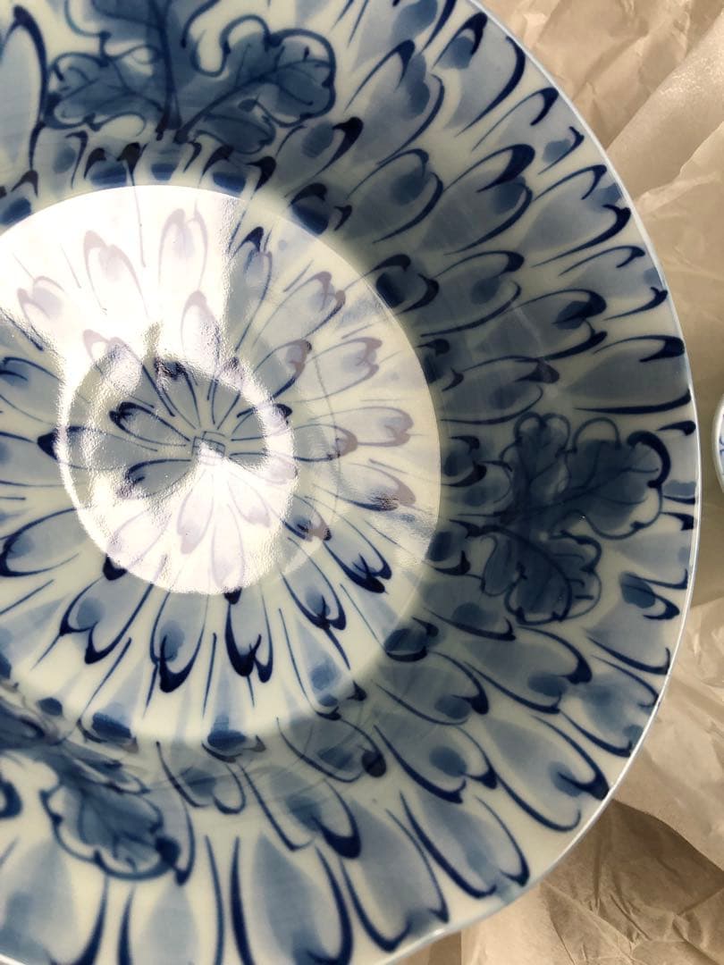 有田名窯 文山窯 染付 菊割紋 向附と千代口 ５セット 共箱入