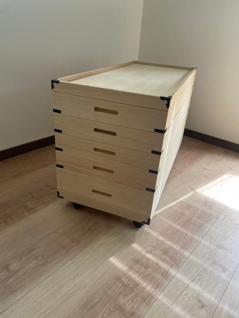 桐 衣装ケース 幅95cm 5段 日本製 隅金具 キャスター付　着物　収納