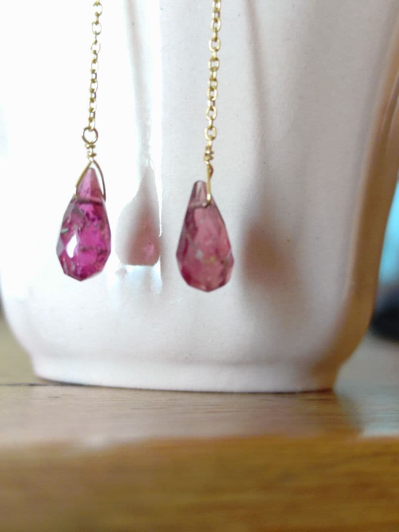 ボンマジックジュエリー☆ロングピアス☆ピンクトルマリン☆