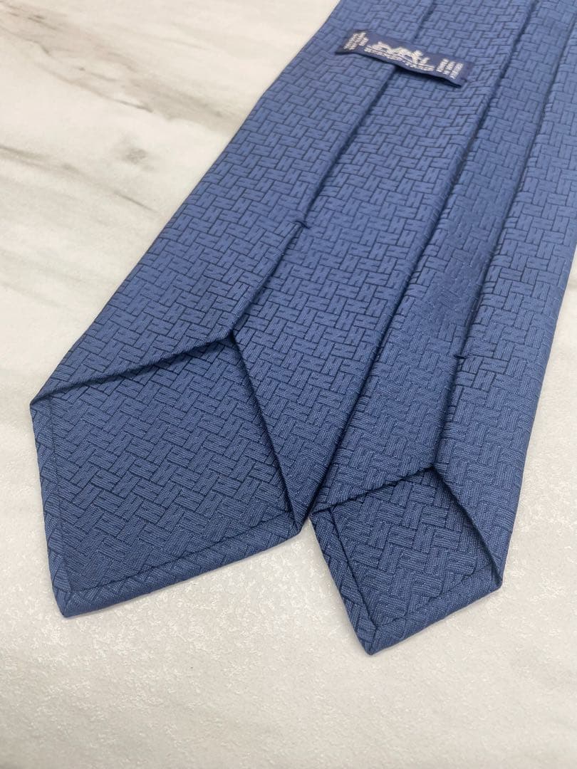 美品 エルメス ハイブランド ネクタイ ファソネ H柄 ネイビー 紺色