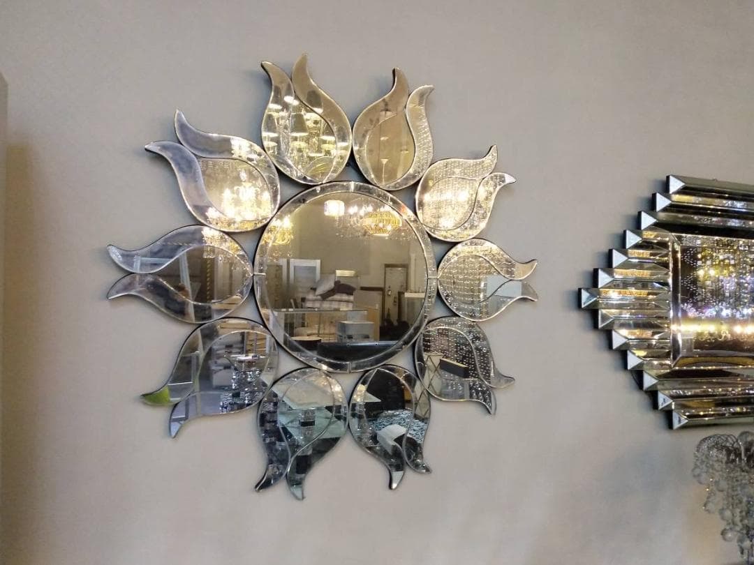 デザイン ウォールミラー 横/縦102cm　太陽形 リビング スタジオ  鏡