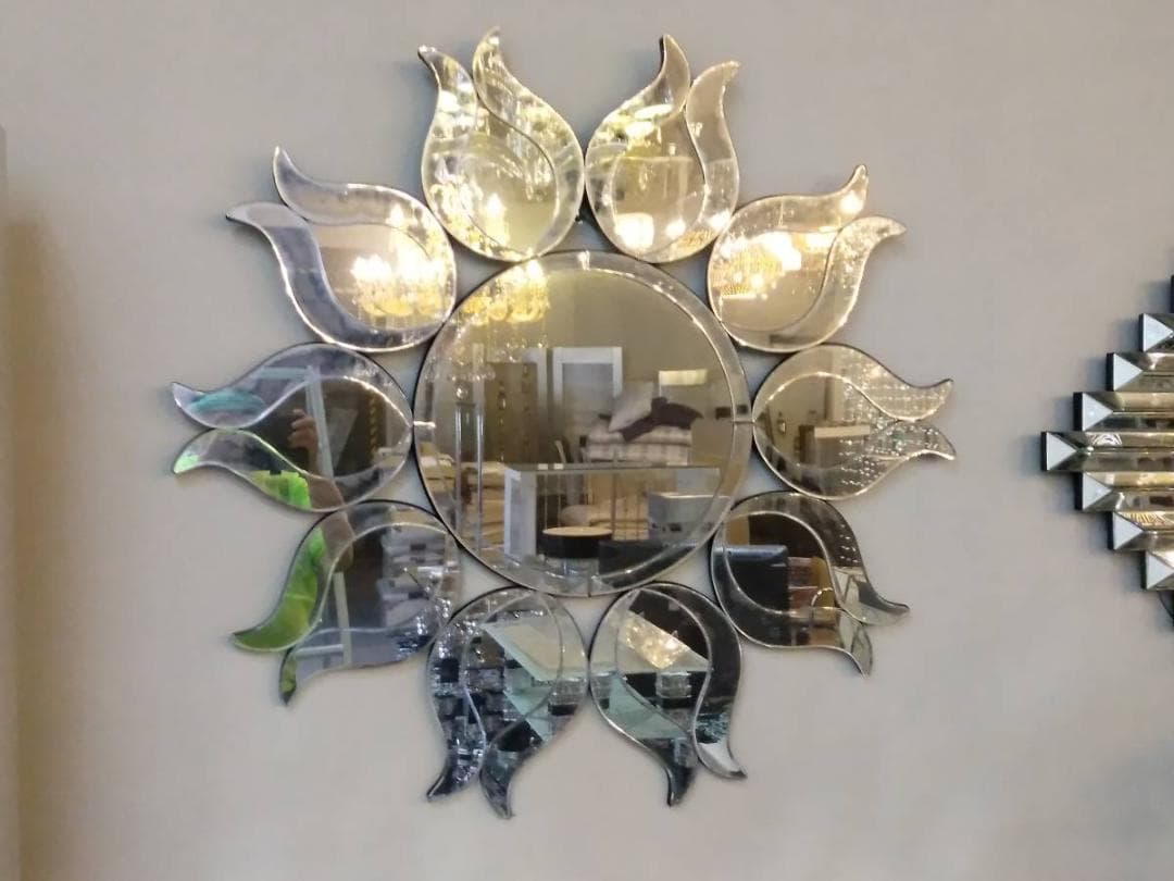 デザイン ウォールミラー 横/縦102cm　太陽形 リビング スタジオ  鏡